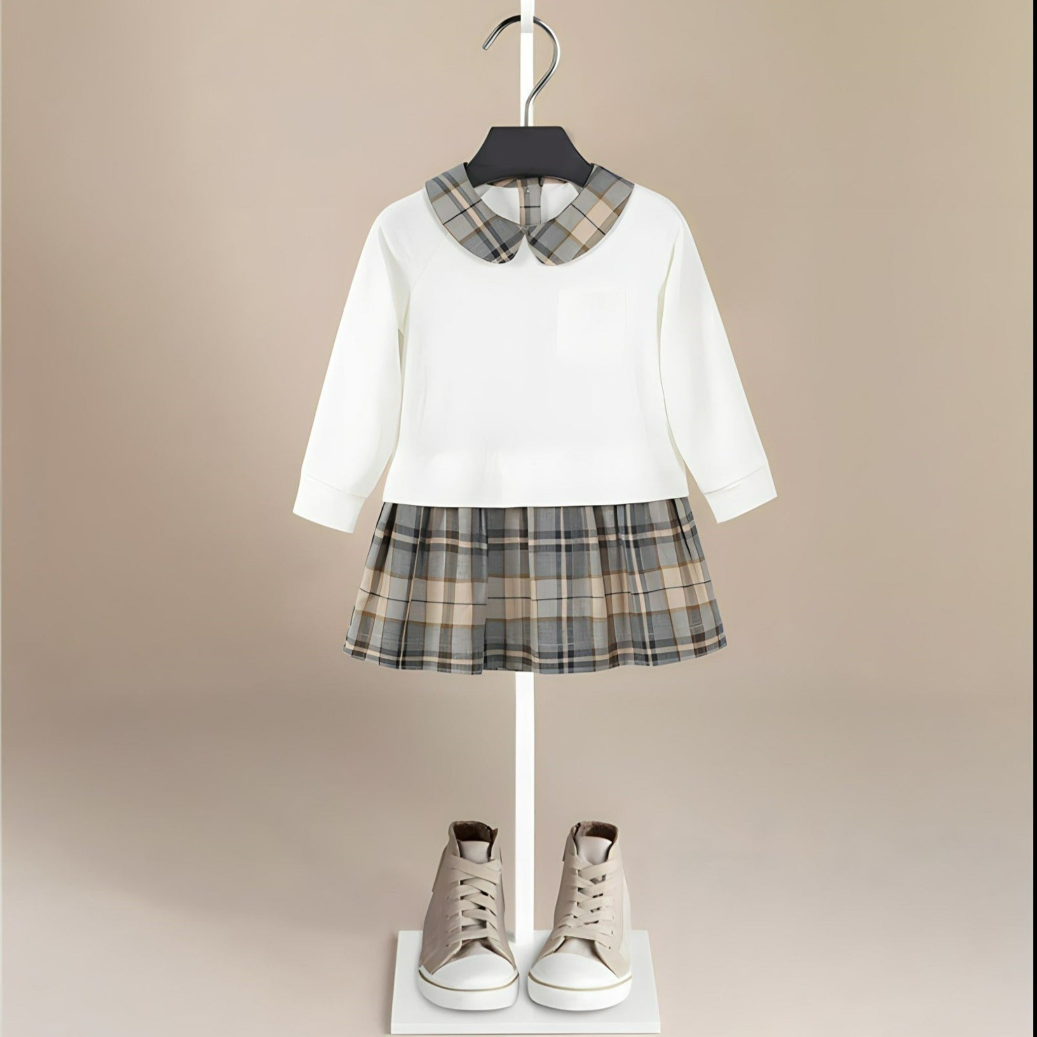 Long Sleeve Vintage Plaid Girls’ Dress