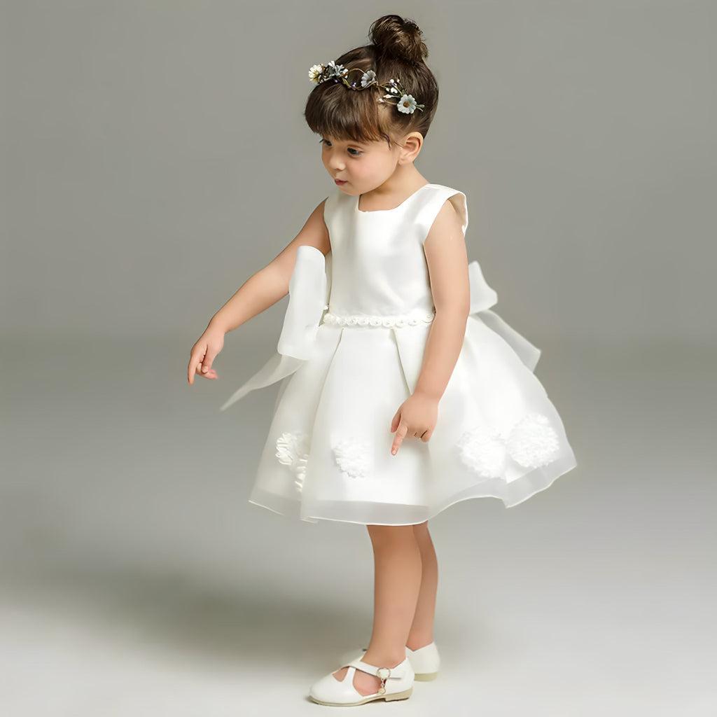 White Tutu Satin Flower Girl Dress for Girls, Size 10