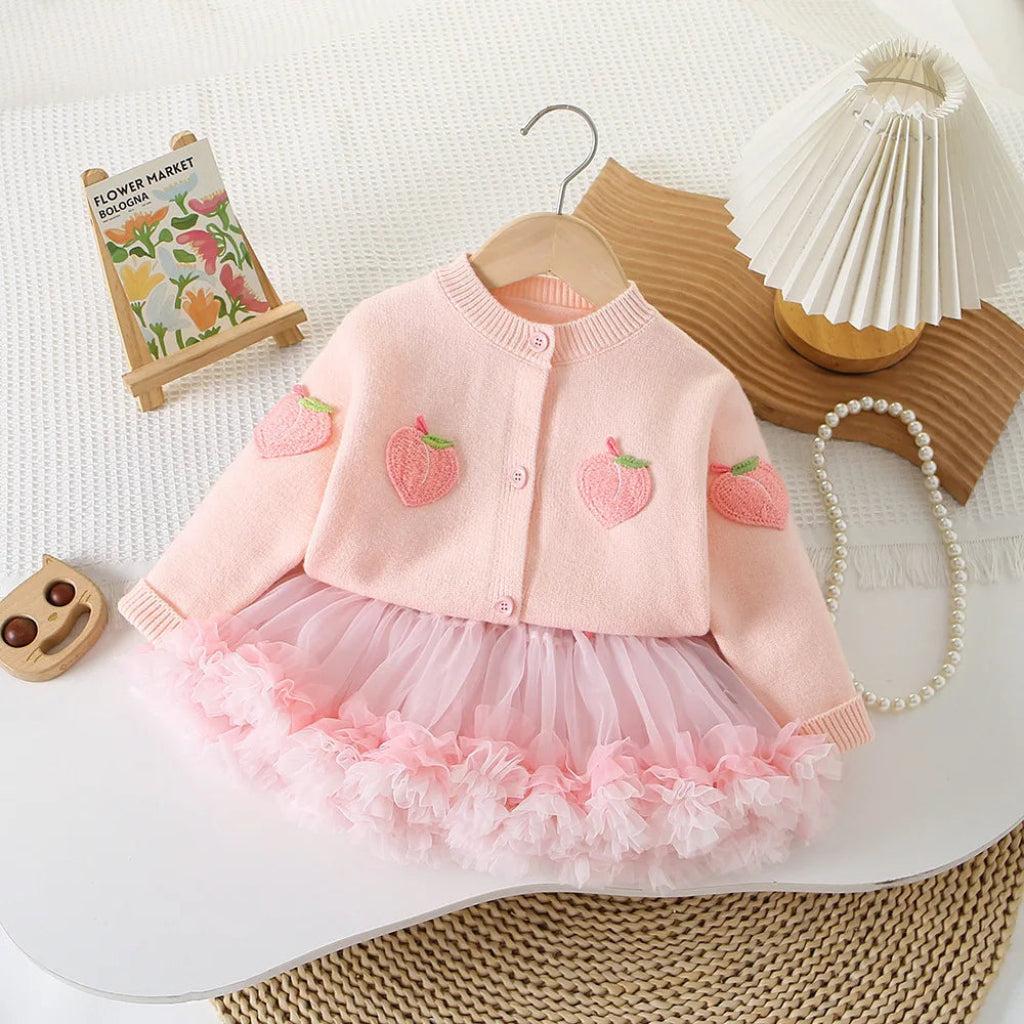 Pink Strawberry Cardigan & Skirt Set