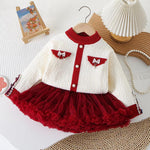Royal Red Princess Cardigan & Skirt Set