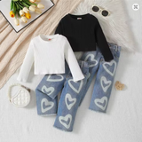 Ensemble pantalon en jean et haut rose pour fille