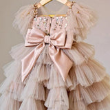 Sequin Princess Cake Dress in Beige Pink