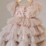 Sequin Princess Cake Dress in Beige Pink