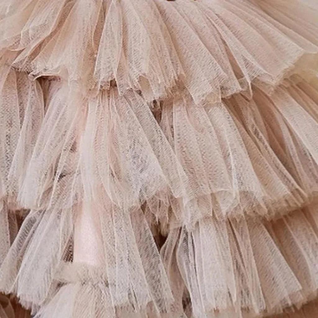 Sequin Princess Cake Dress in Beige Pink
