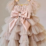 Sequin Princess Cake Dress in Beige Pink