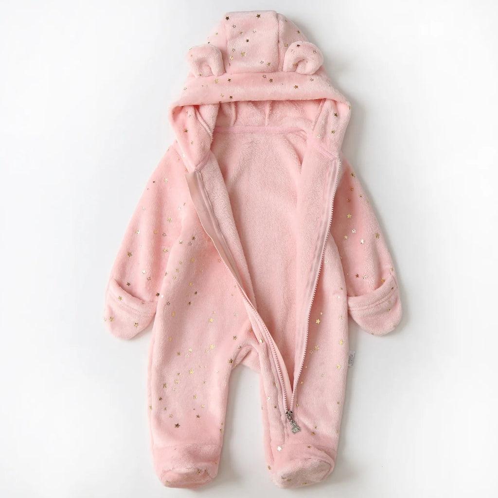 Snowflake Cozy Fleece Hooded Baby Romper