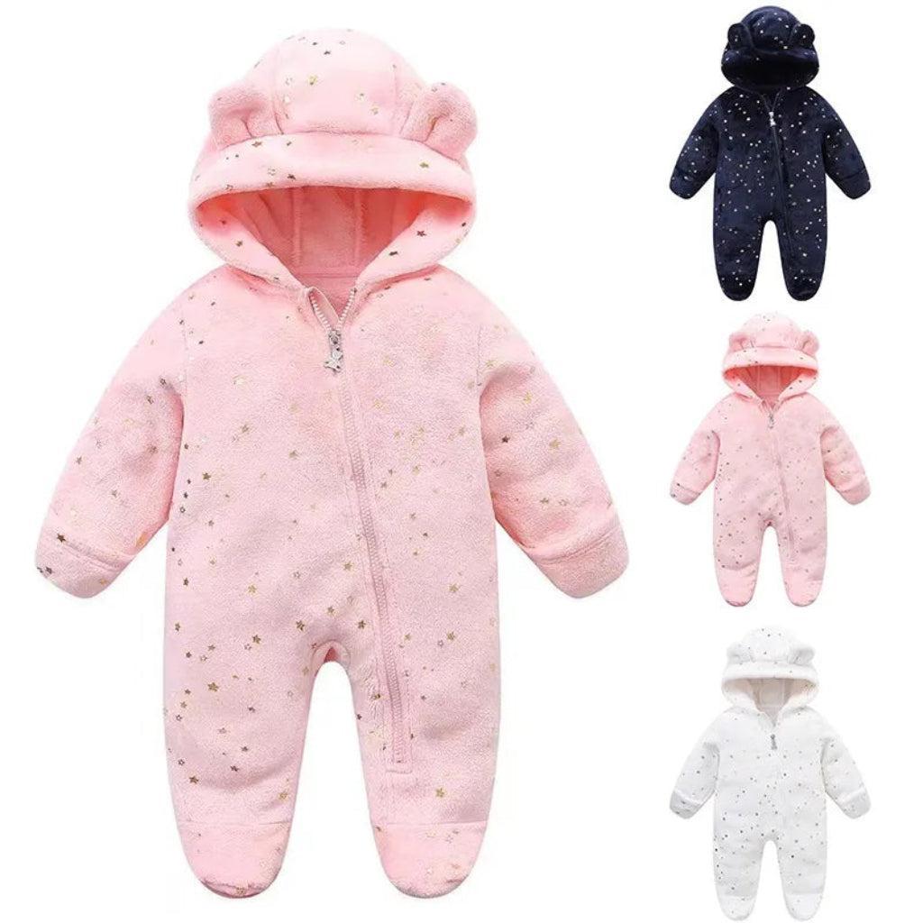 Snowflake Cozy Fleece Hooded Baby Romper