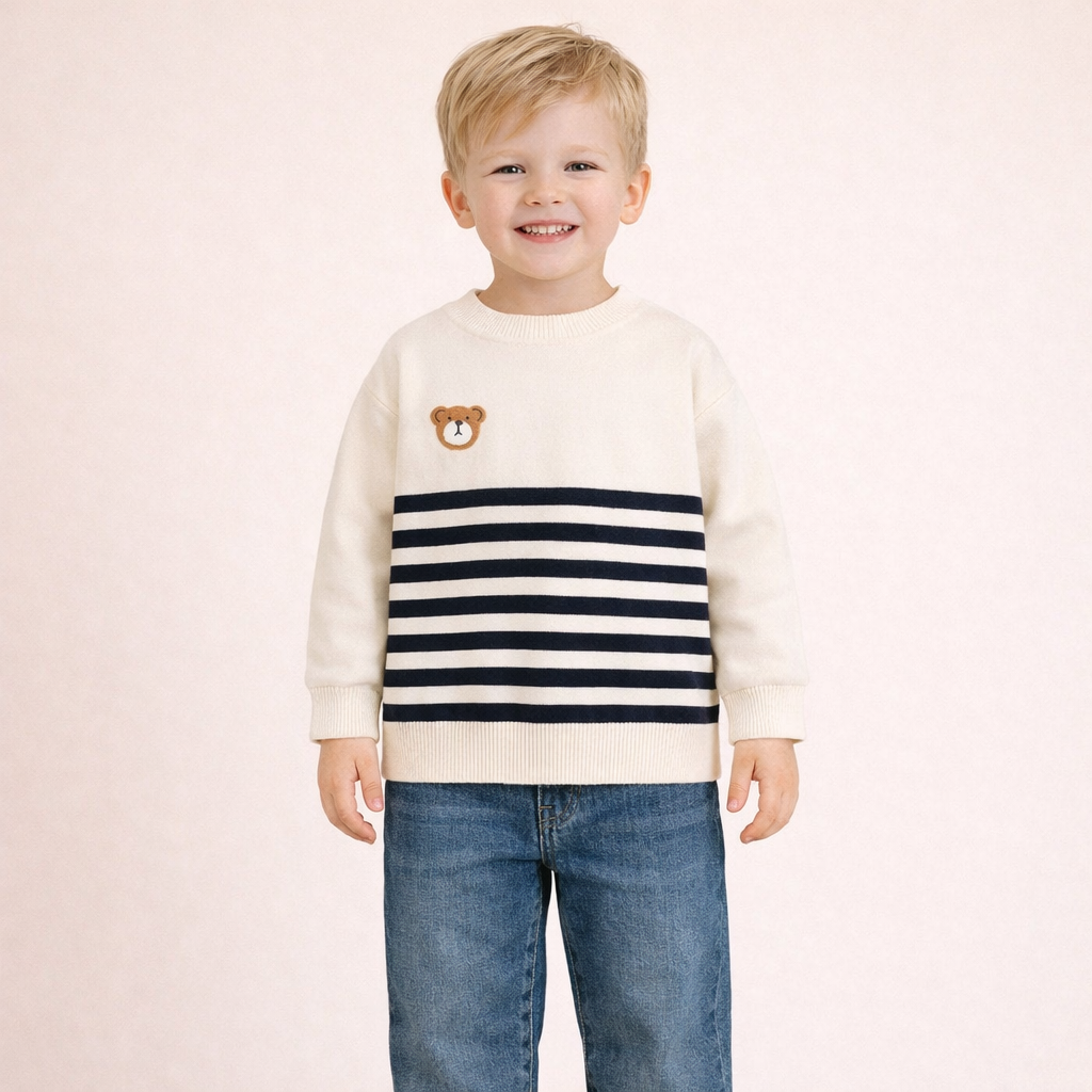 Striped Cotton-Blend Teddy Pullover