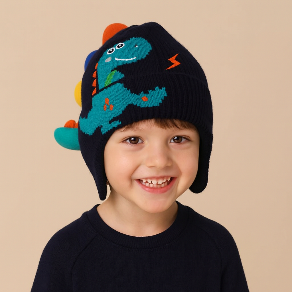 Unisex Embroidered Dino Beanie/Hat