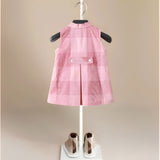 Pink Plaid Little Girls' Sleeveless Button Down Dress