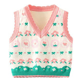 Floral Girls' V Neck Comfort Knitted Sleeveless Pullover Sweater Vest