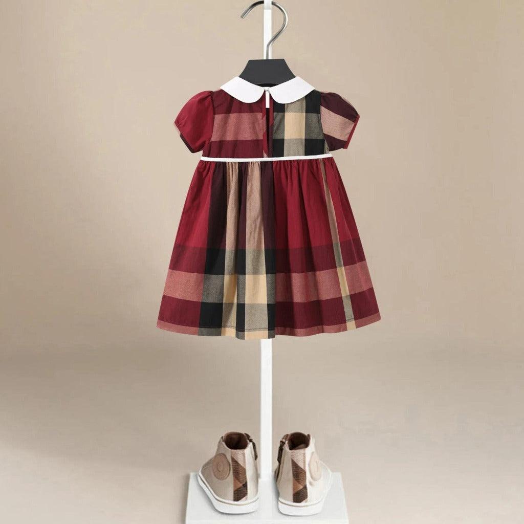 Vienna Cotton Girls' Dress in Red & Beige