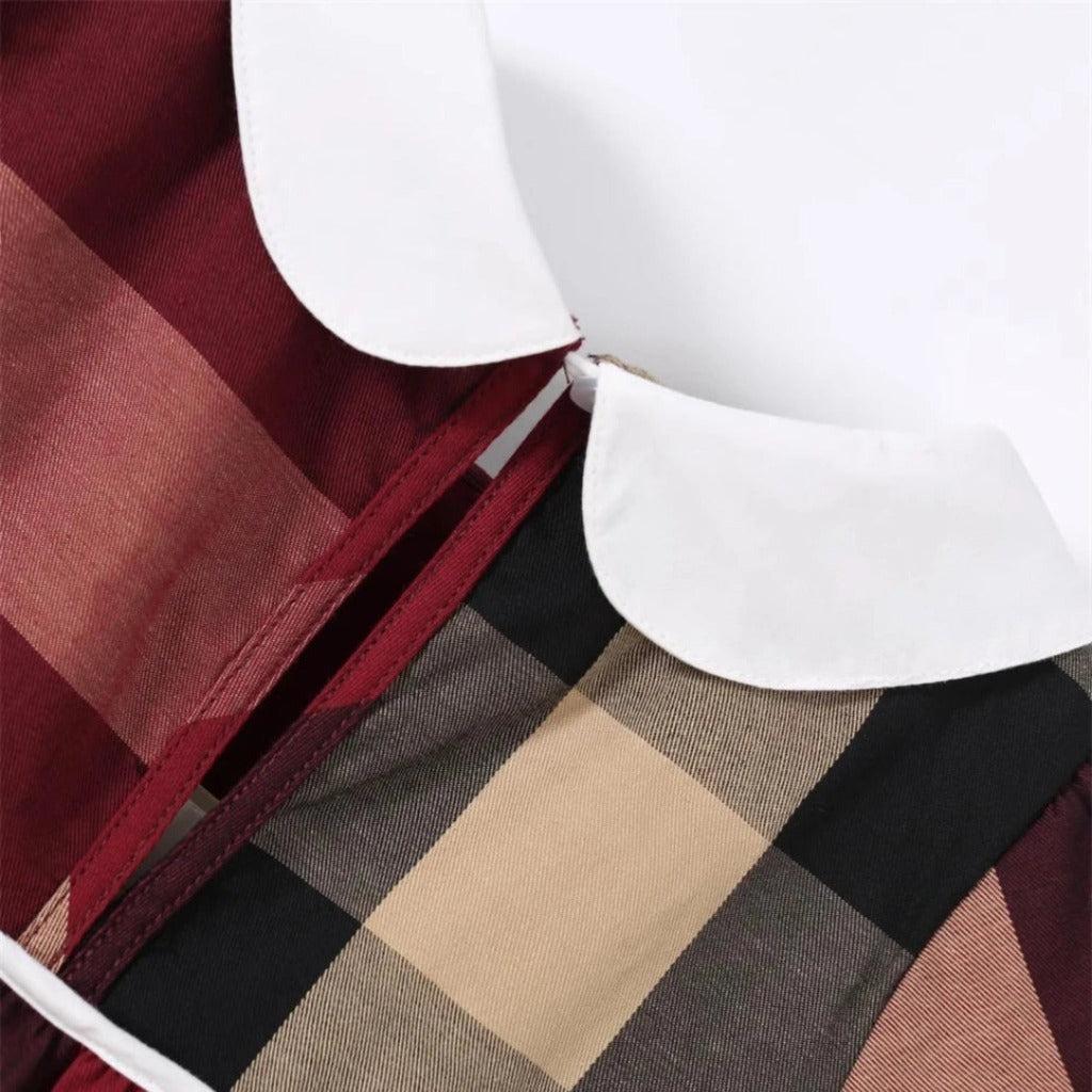 Vienna Cotton Girls' Dress in Red & Beige