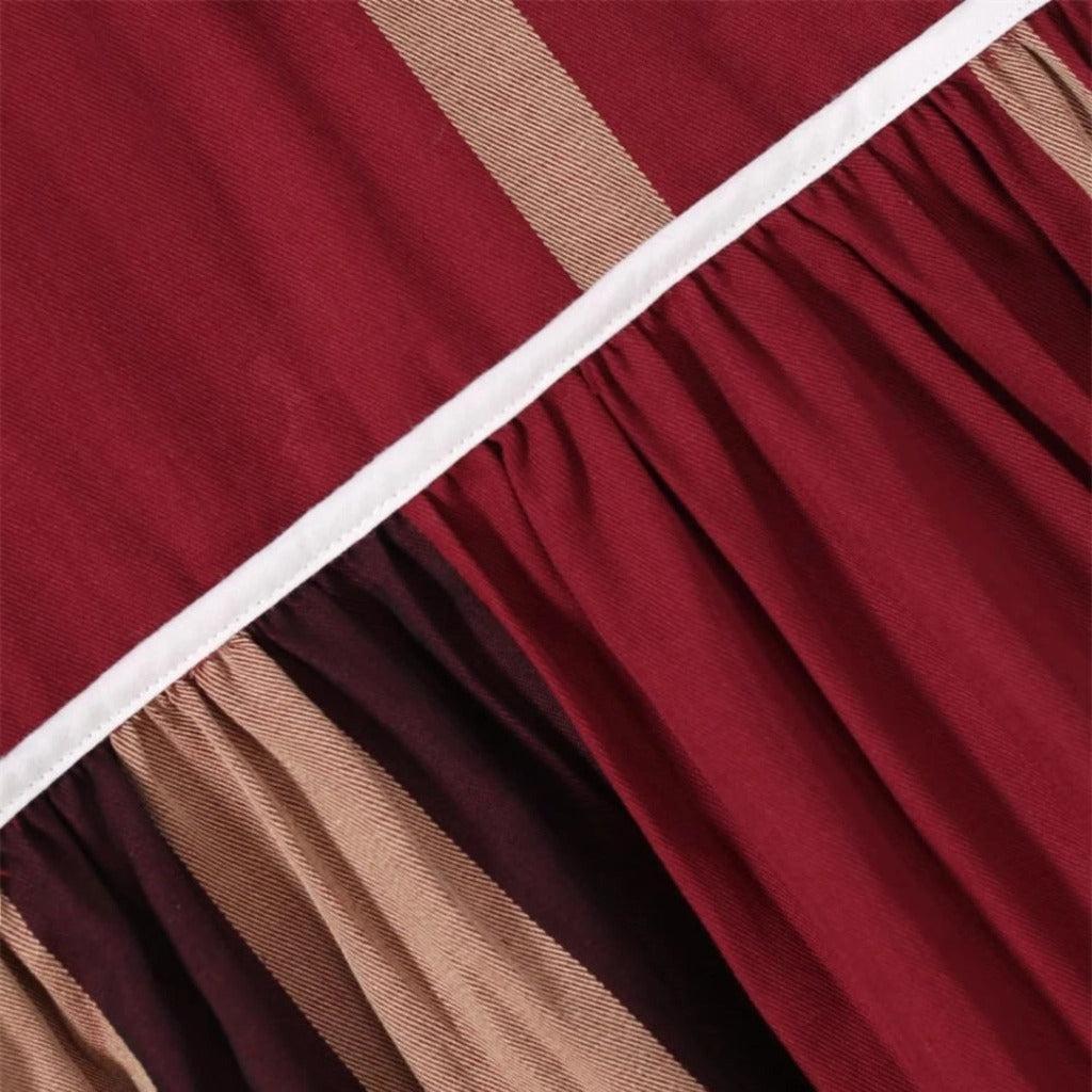 Vienna Cotton Girls' Dress in Red & Beige