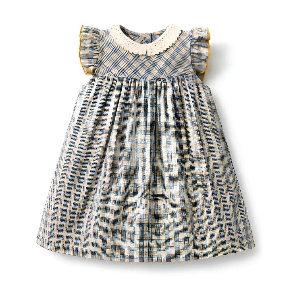 Vintage Casual Girls' Plaid Dress