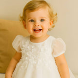 Vestido de niña de las flores de tul blanco con lazo de cinta