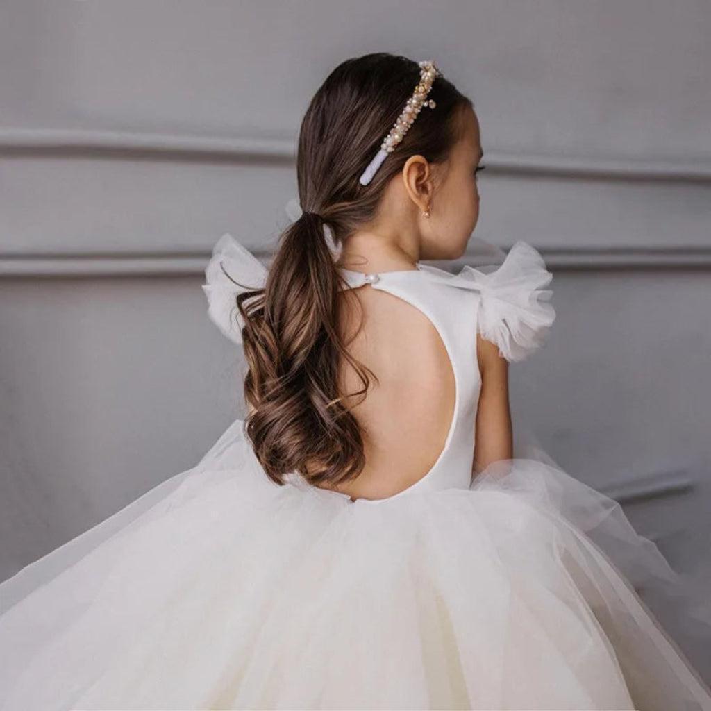 White-Yellow Tulle Audrey Flower Girl Dress