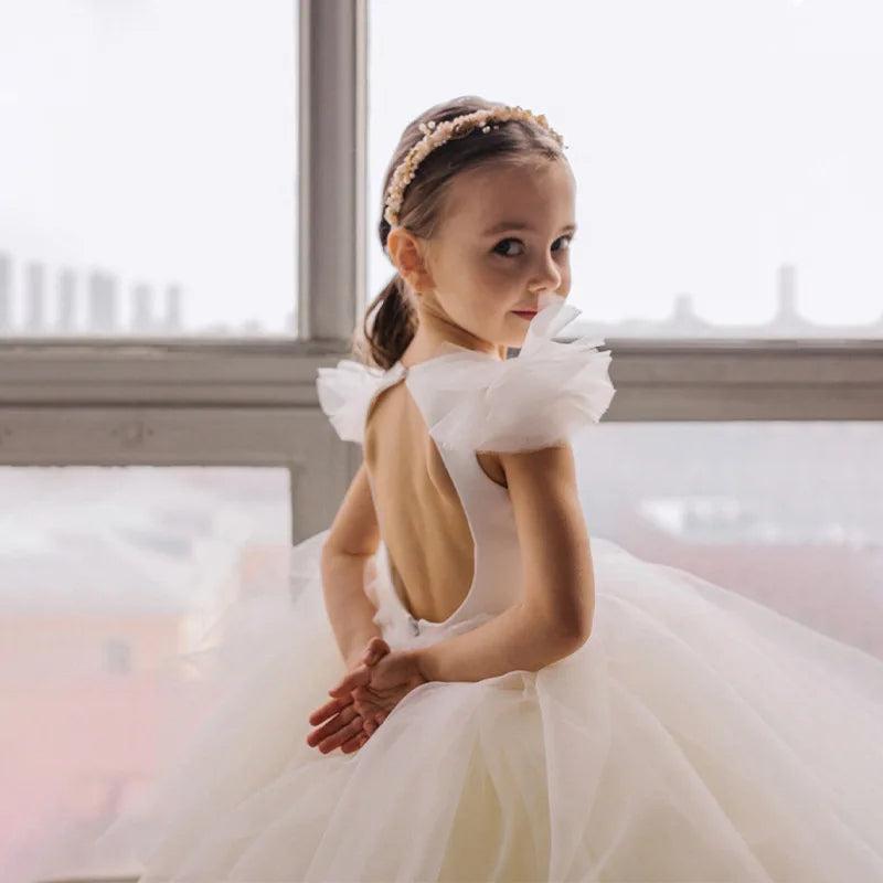 White-Yellow Tulle Audrey Flower Girl Dress