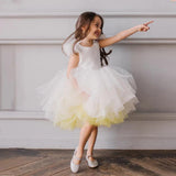 White-Yellow Tulle Audrey Flower Girl Dress