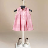 Pink Plaid Little Girls' Sleeveless Button Down Dress