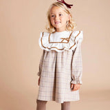 Beige Tartan Long Sleeve Girls' Dress