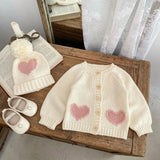 Heart Patch Knit Cardigan with Hat