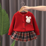 ONEAKIDS Baby & Toddler clothing 12-18M 2-Piece Bunny Retro Skirt & Cardigan Set