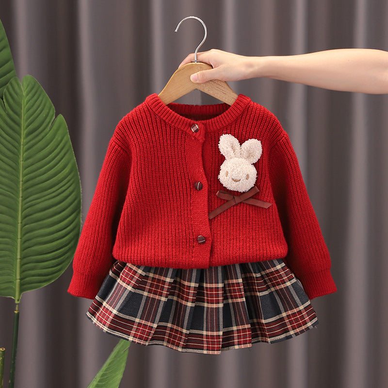 ONEAKIDS Baby & Toddler clothing 12-18M 2-Piece Bunny Retro Skirt & Cardigan Set