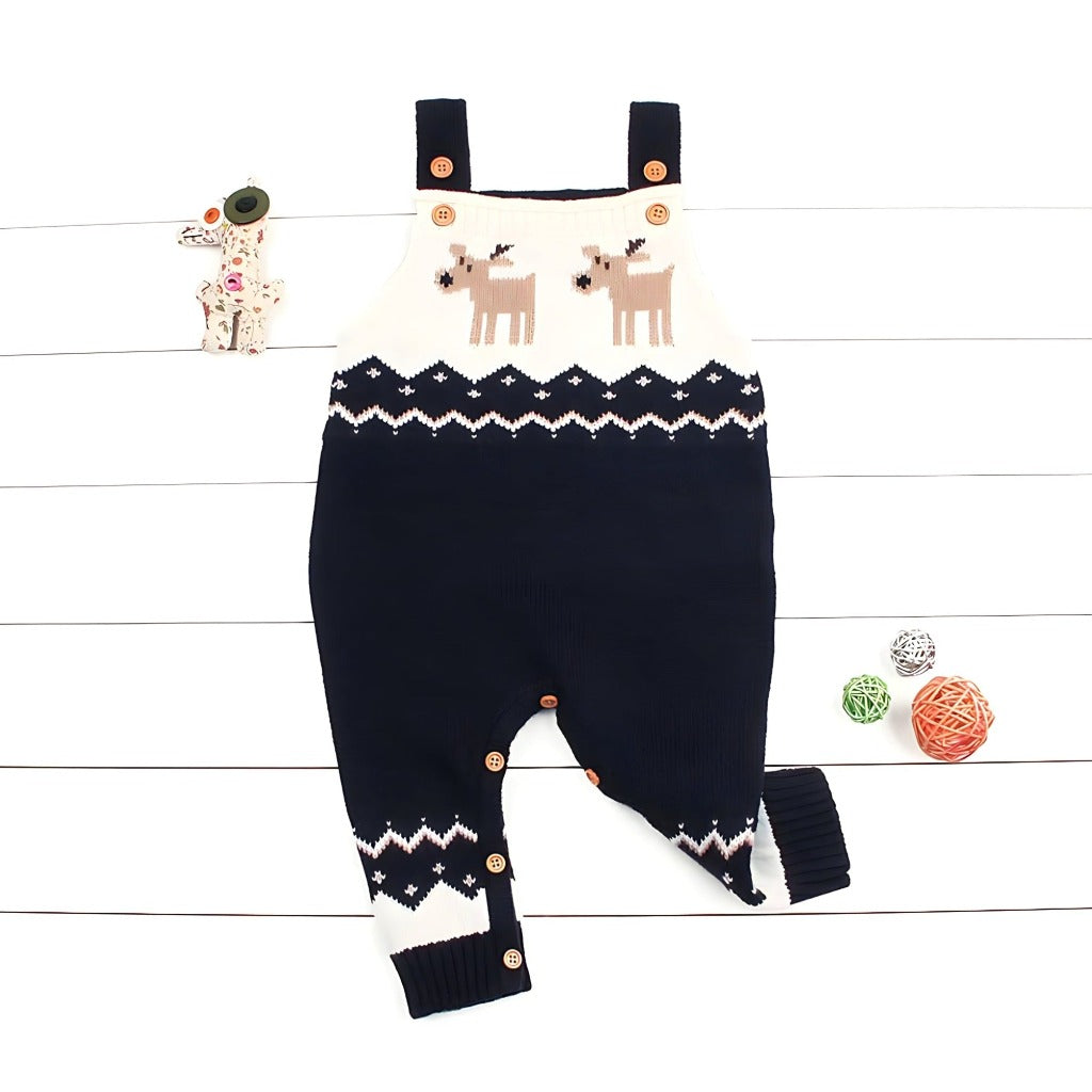 ONEAKIDS Baby & Toddler clothing 12-18M / BLUE Unisex Knitted Reindeer Winter Jumpsuit