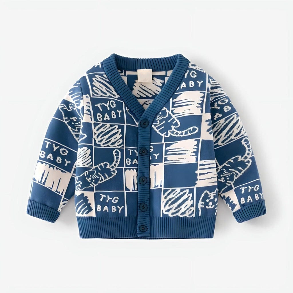 ONEAKIDS Baby & Toddler clothing 12-18M / BLUE V-Neck Boy's Cardigan in Knit Cotton