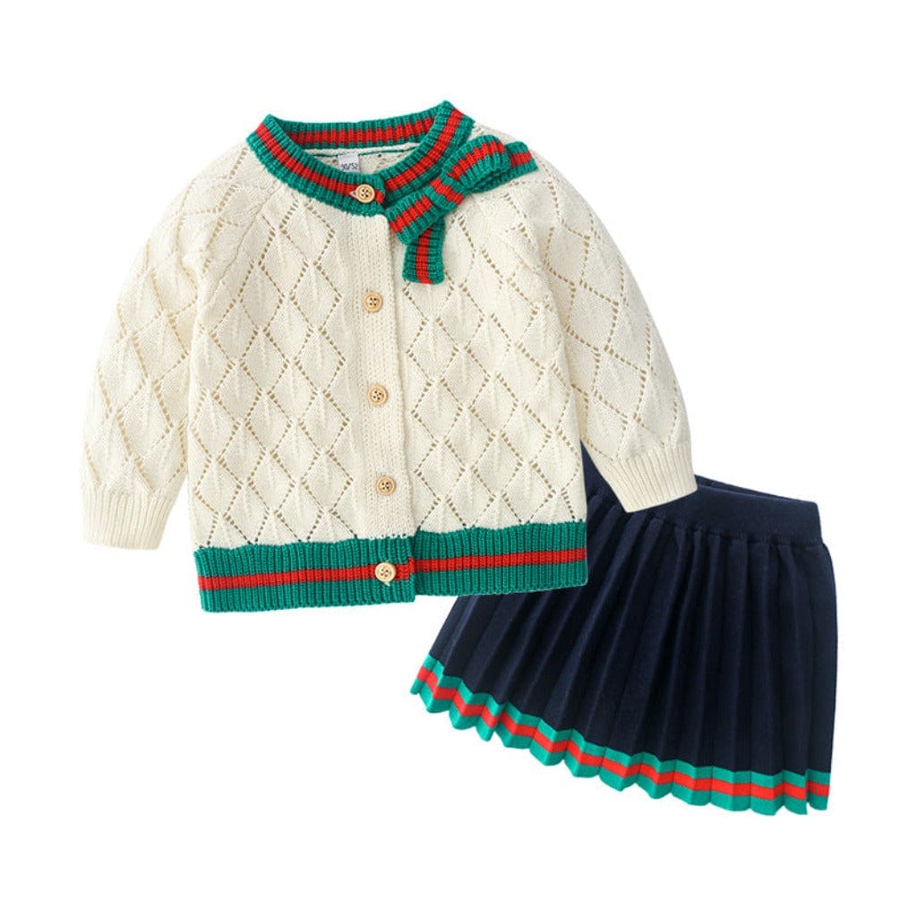 ONEAKIDS Baby & Toddler clothing 12-18M / GREEN Knit Cotton Toddler Cardigan & Skirt Set