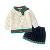 ONEAKIDS Baby & Toddler clothing 12-18M / GREEN Knit Cotton Toddler Cardigan & Skirt Set