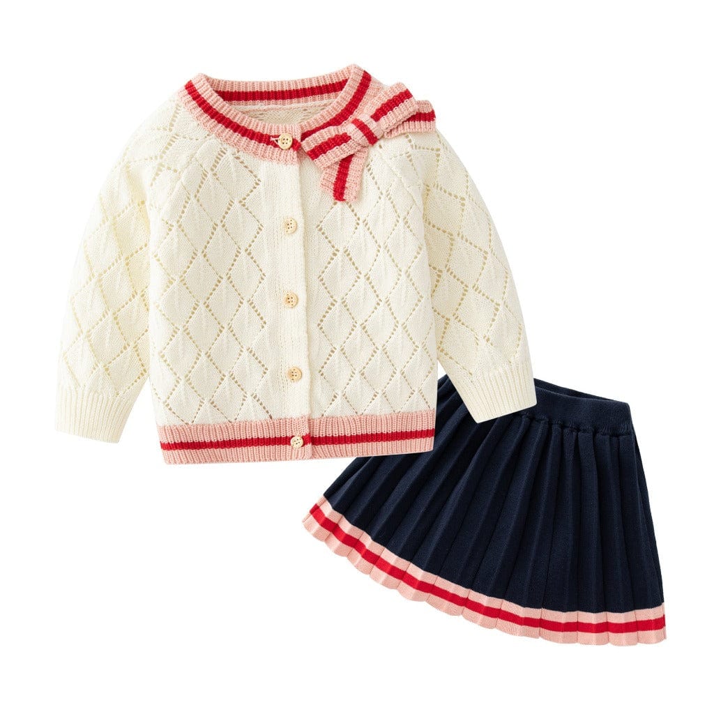ONEAKIDS Baby & Toddler clothing 12-18M / RED Knit Cotton Toddler Cardigan & Skirt Set
