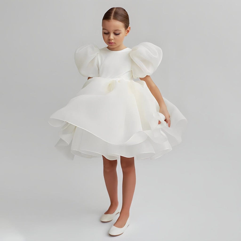 ONEAKIDS Baby & Toddler clothing 12-18M / WHITE Satin Tulle Flower Girls' Dress