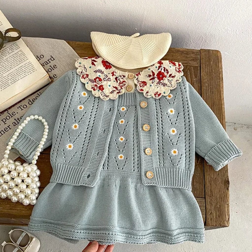 ONEAKIDS Baby & Toddler clothing 2-Piece Daisy Girl Knit Dress & Cardigan Set