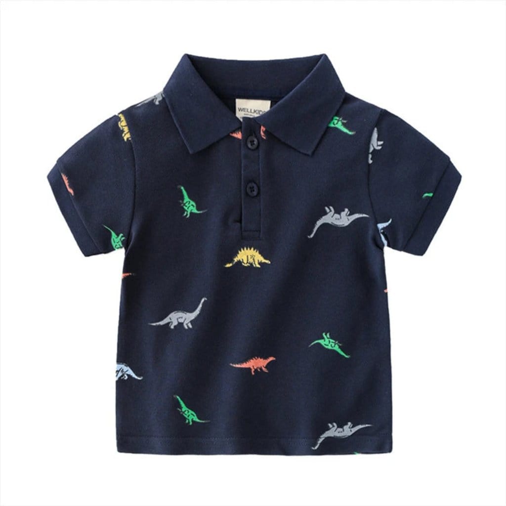 ONEAKIDS Baby & Toddler clothing 2T / BLUE Kids Short Sleeve Dinosaur Polo Shirt