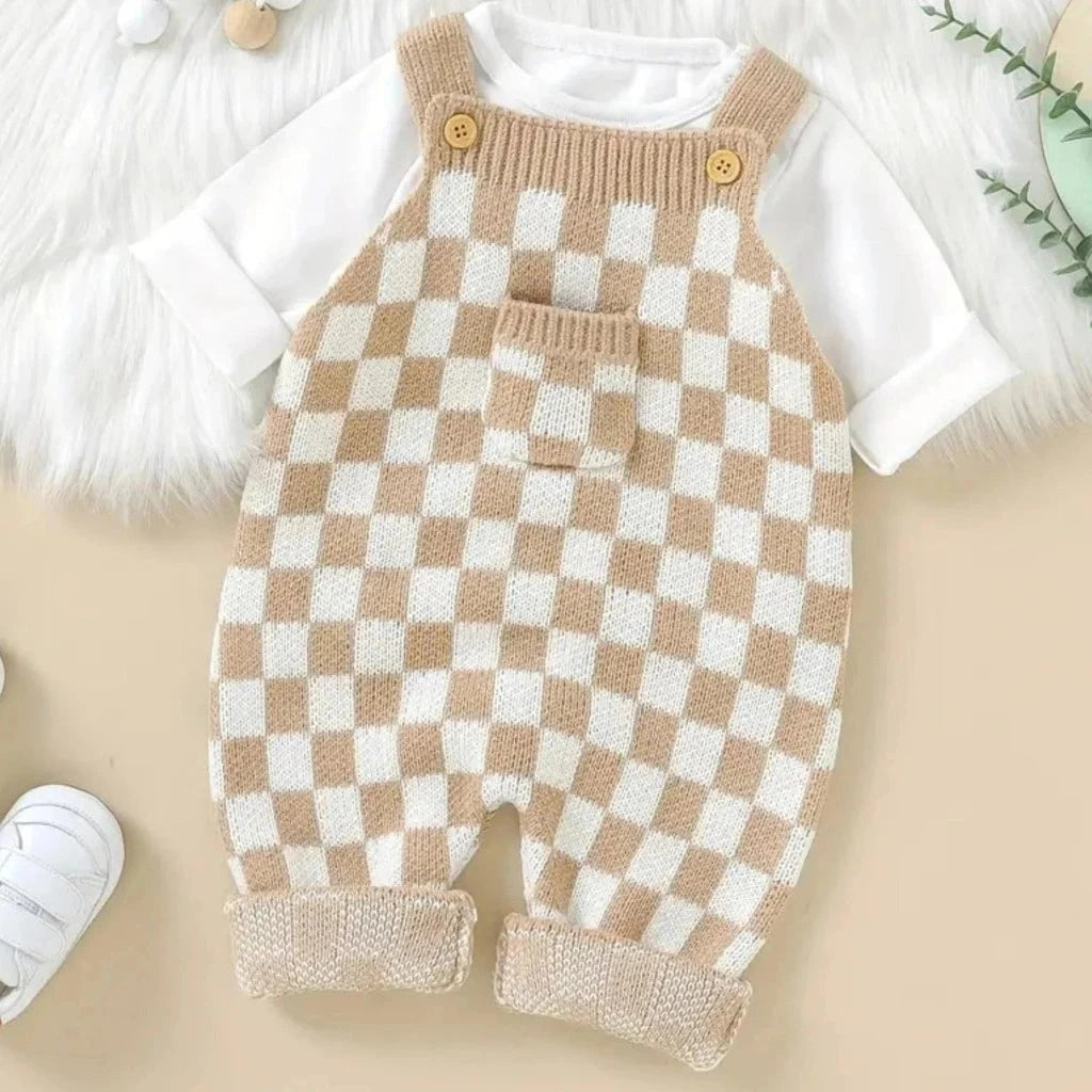 ONEAKIDS Baby & Toddler clothing 3-6M / BEIGE Frankie Check 1-Piece Overalls