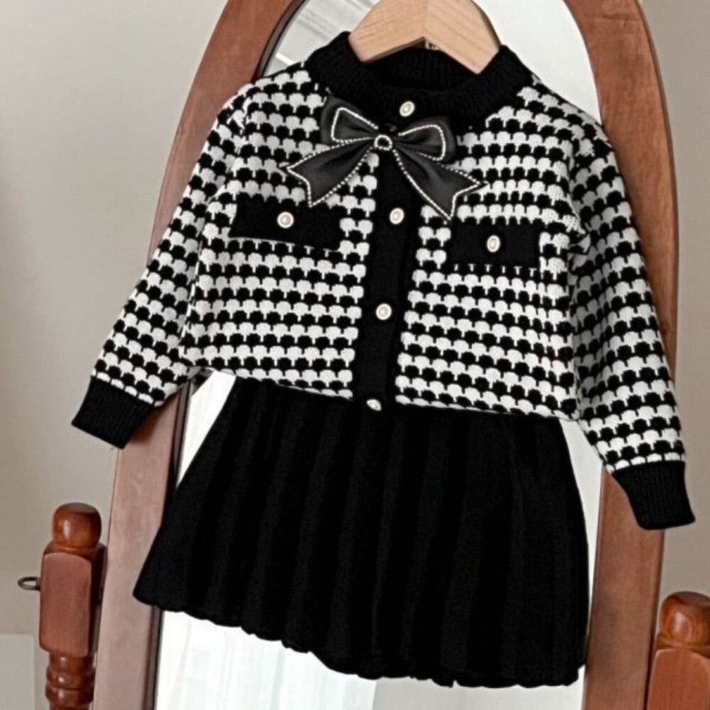 ONEAKIDS Baby & Toddler clothing BLACK / 3-6M Knit Cotton Girls' Cardigan & Skirt Set