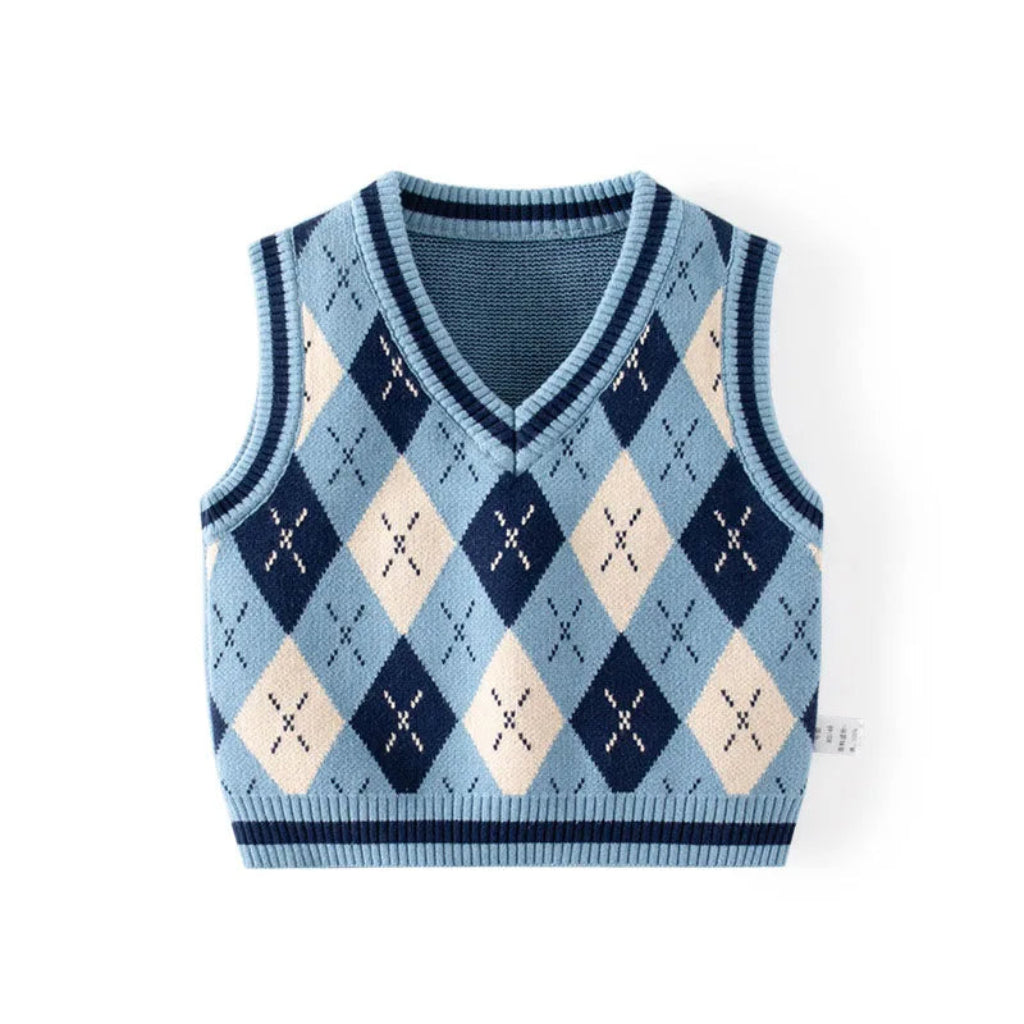ONEAKIDS Baby & Toddler clothing BLUE / 6-12M Boys Sweater Vest V Neck Argyle Sleeveless Uniform