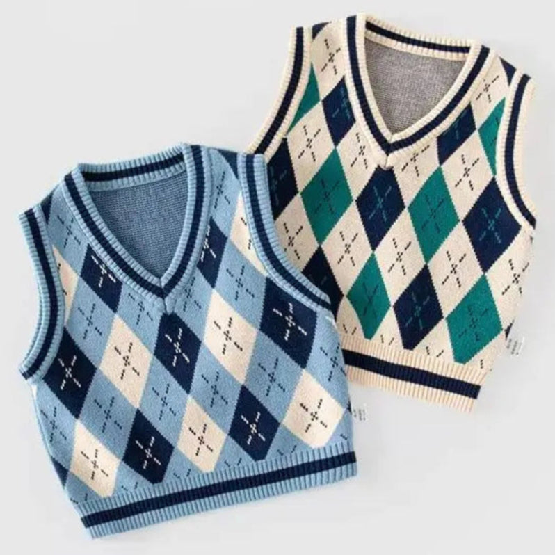 ONEAKIDS Baby & Toddler clothing Boys Sweater Vest V Neck Argyle Sleeveless Uniform