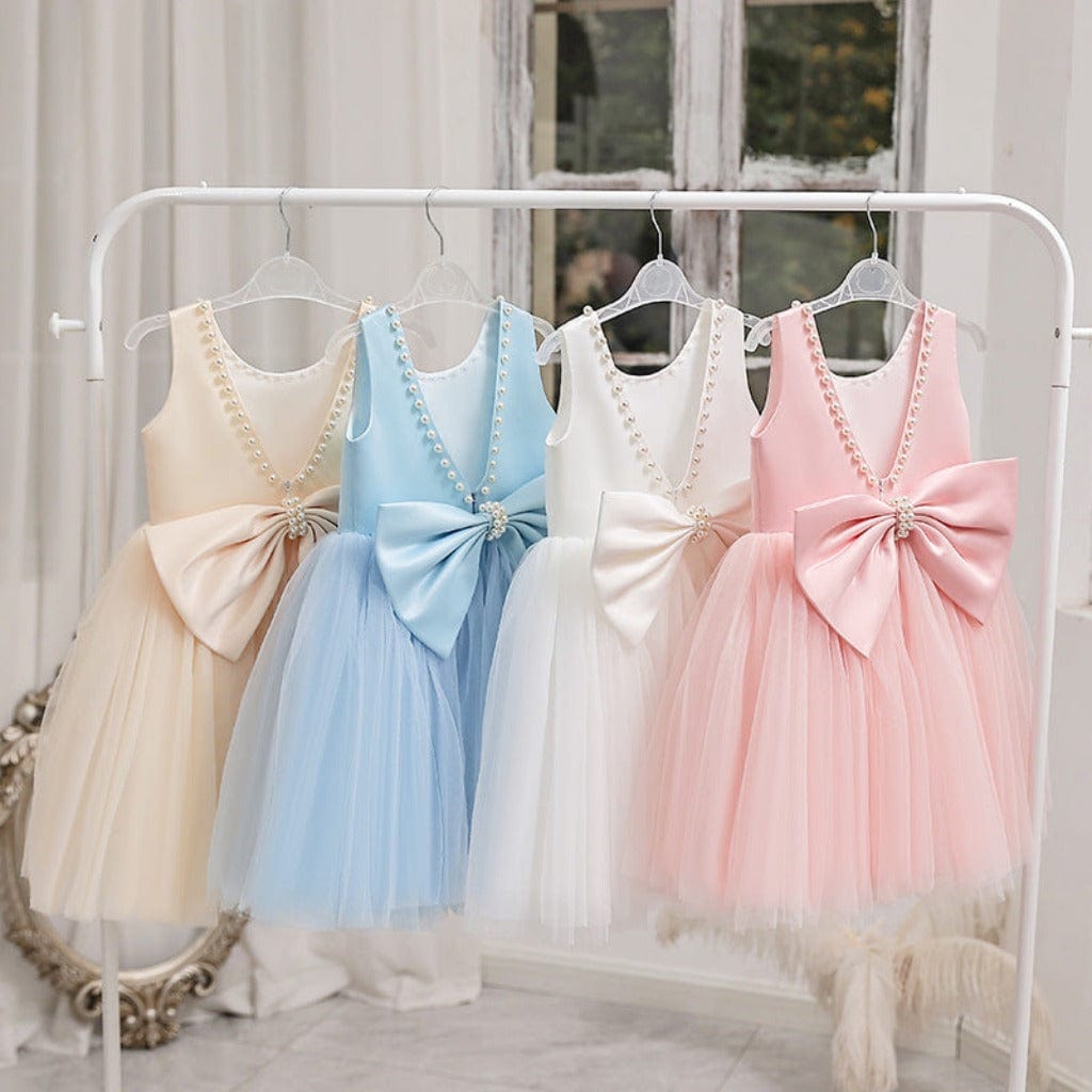 ONEAKIDS Baby & Toddler clothing Flower Girls' Blossom Dress with Ribbon and Pearls