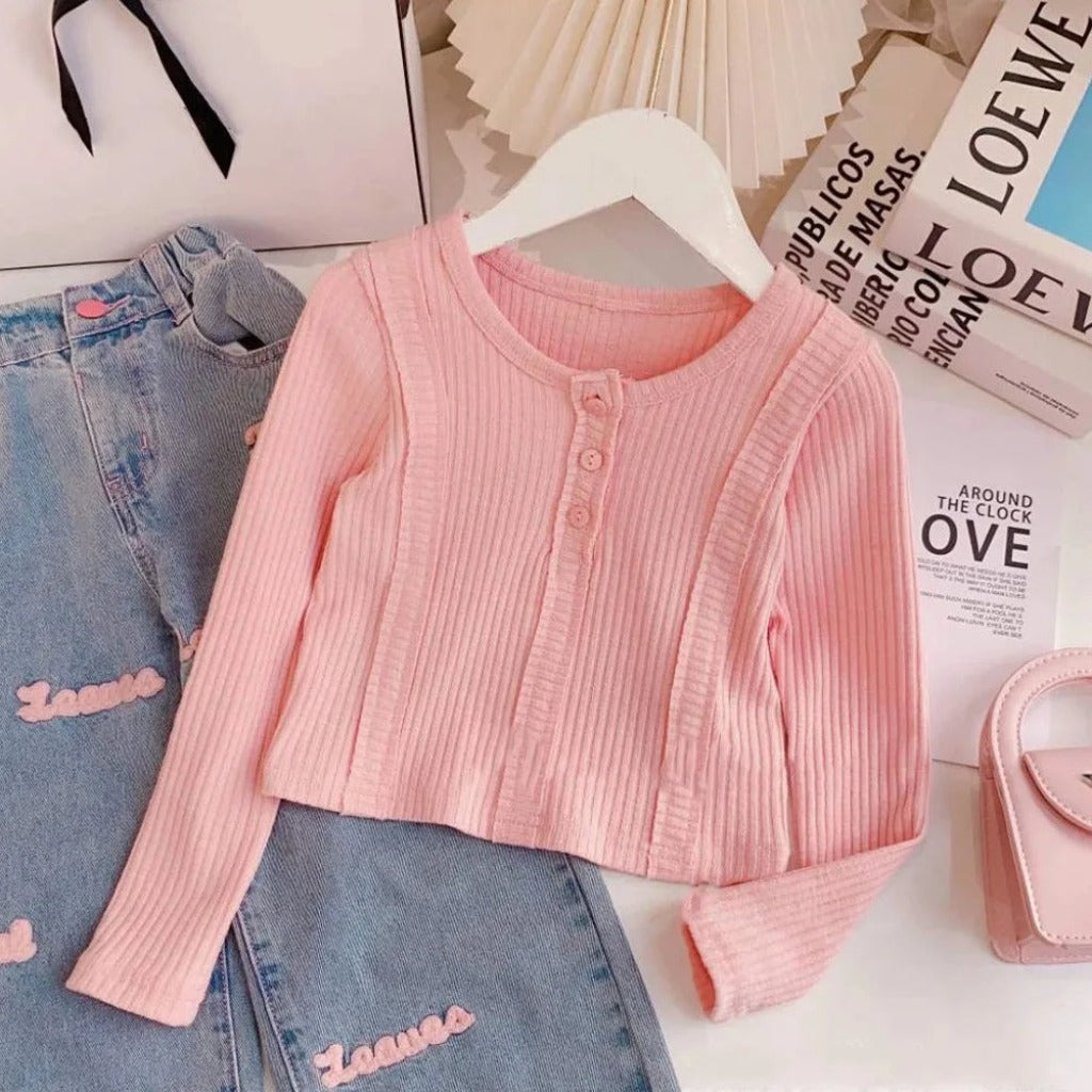 ONEAKIDS Baby & Toddler clothing Girls' Denim Pants and Pink Top Set