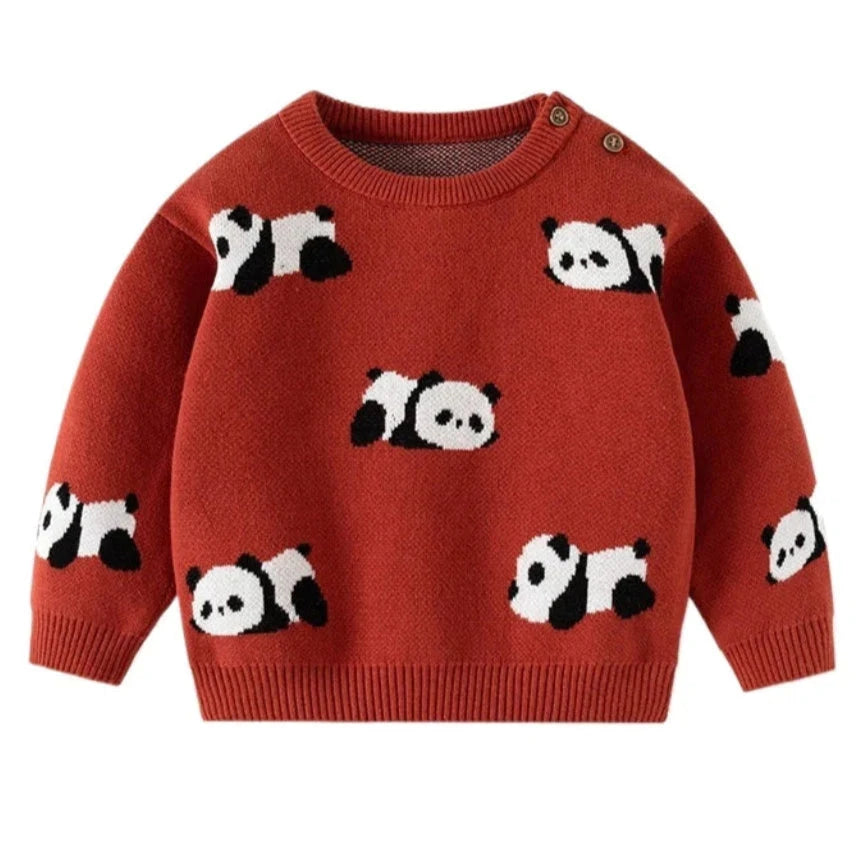 ONEAKIDS Baby & Toddler clothing RED / 12-18M Little Boys' Knit Cotton Panda Sweater / Pullover