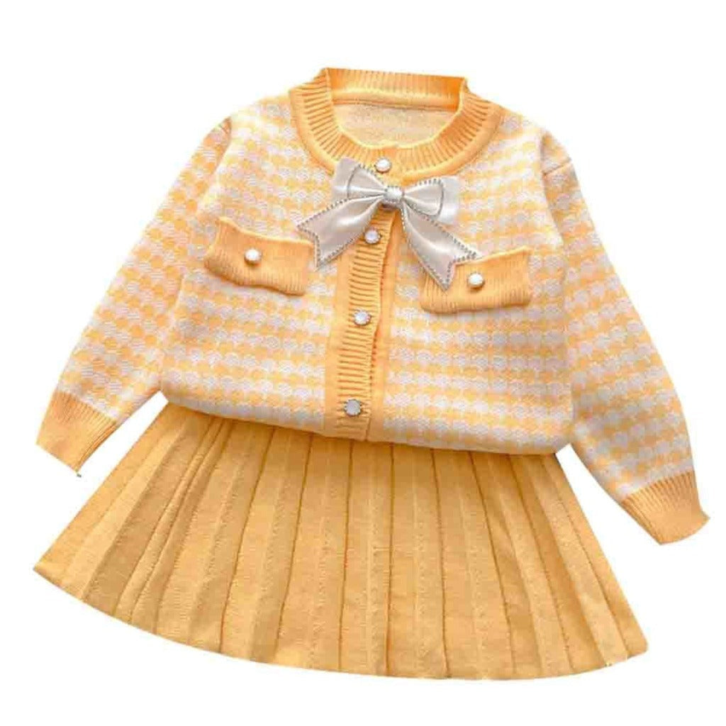 ONEAKIDS Baby & Toddler clothing YELLOW / 3-6M Knit Cotton Girls' Cardigan & Skirt Set