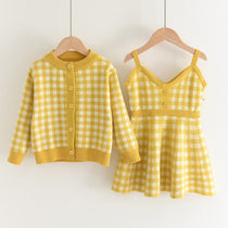 ONEAKIDS Baby & Toddler clothing YELLOW / 3T Girls' Checkered Dress and Cardigan