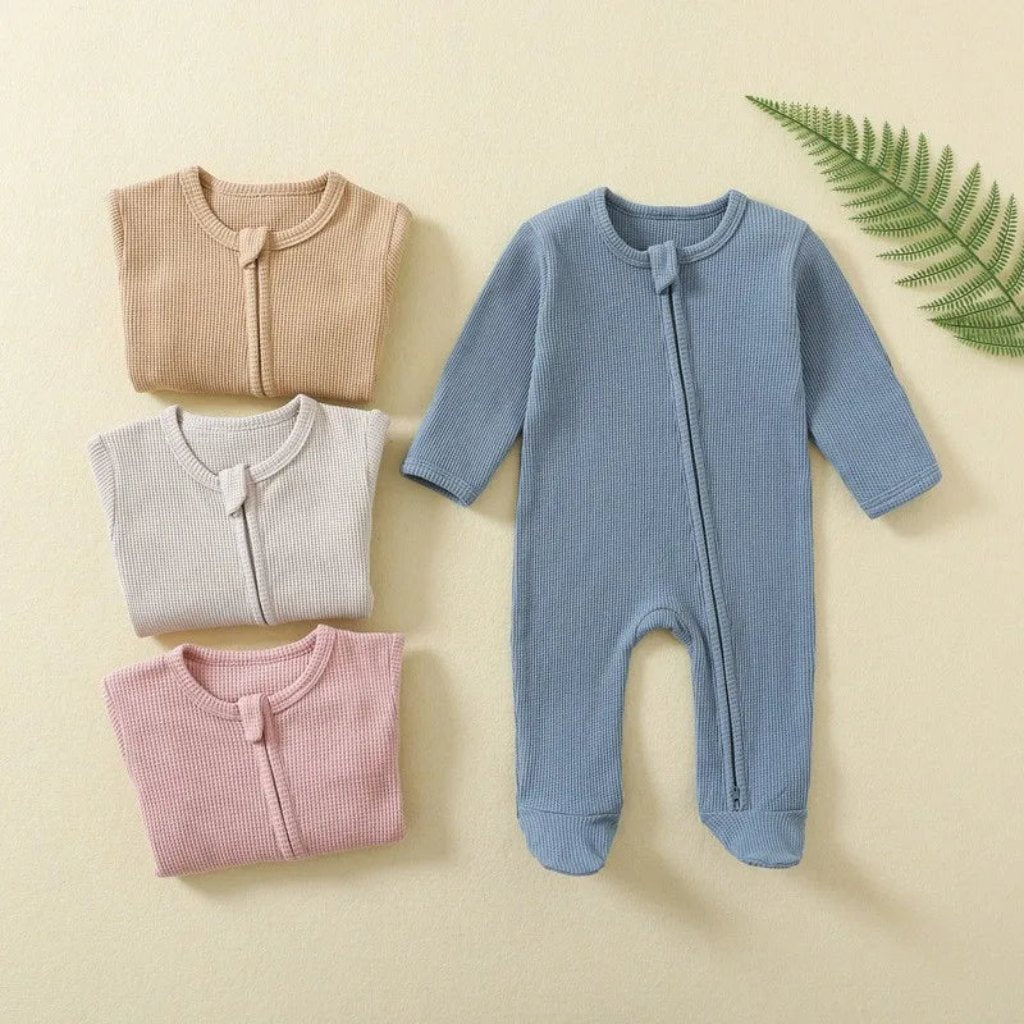 ONEAKIDS Baby & Toddler Outfits 0-3M / BLUE Organic Cotton Double Zipper Baby Romper