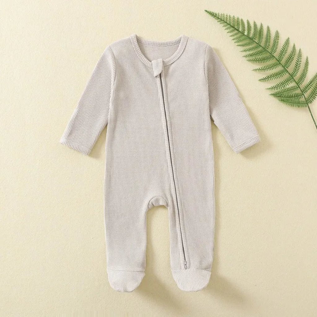 ONEAKIDS Baby & Toddler Outfits 0-3M / CREAM Organic Cotton Double Zipper Baby Romper