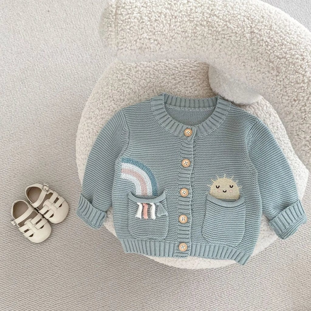 ONEAKIDS Baby & Toddler Outfits 100% Knit Cotton Sage Blue Little girls' Cardigan