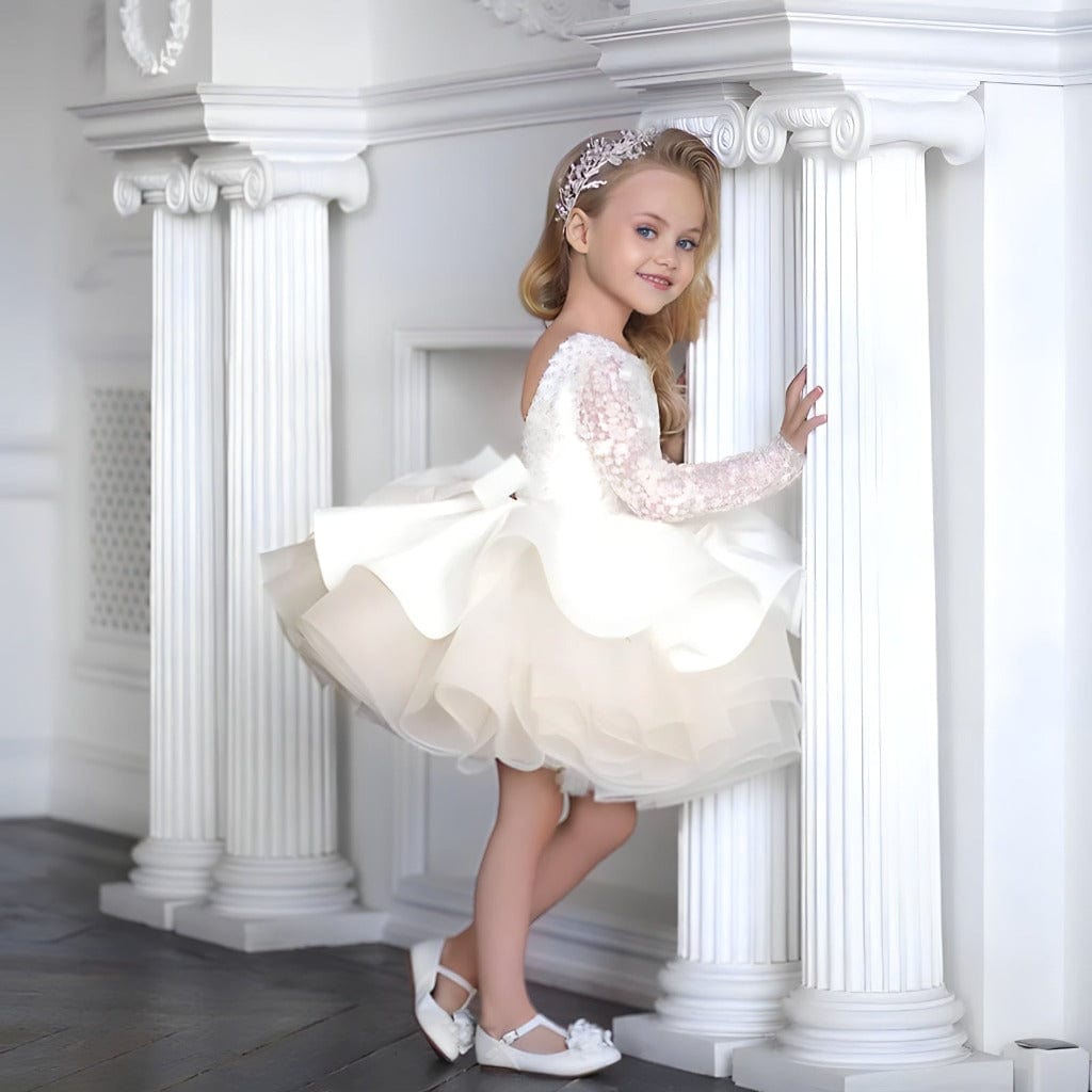 ONEAKIDS Baby & Toddler Outfits 12-18M / WHITE Flower Girls' Festive Soleil Dress with Glitters