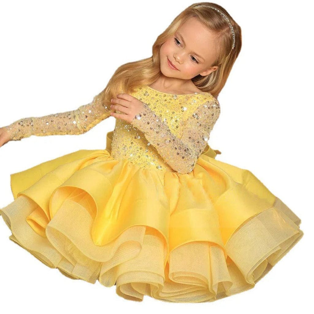ONEAKIDS Baby & Toddler Outfits 12-18M / YELLOW Flower Girls' Festive Soleil Dress with Glitters